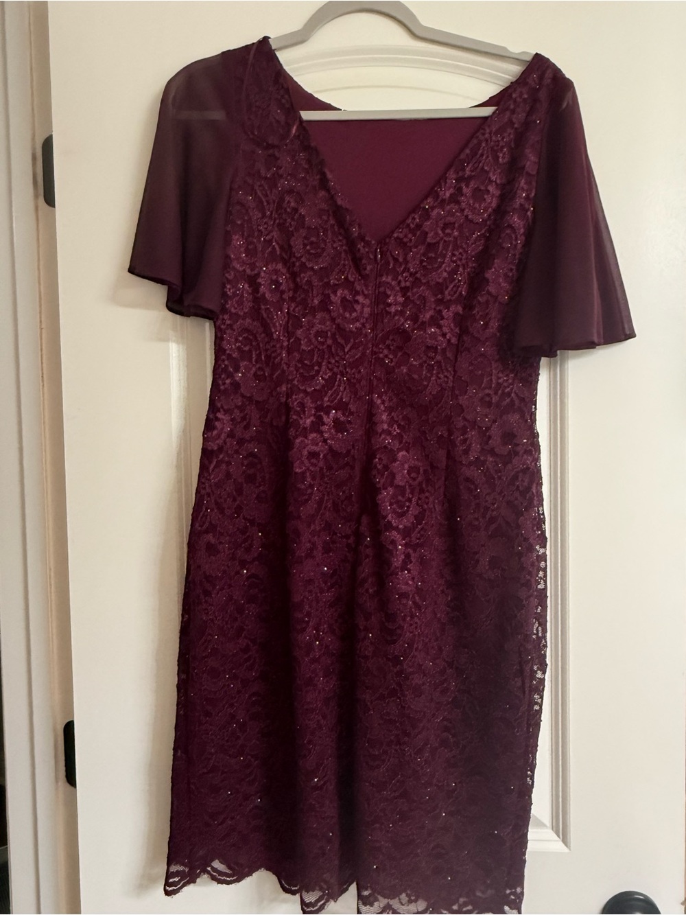 Jessica Howard Wine Lace Midi Dress with Flutter Sleeves